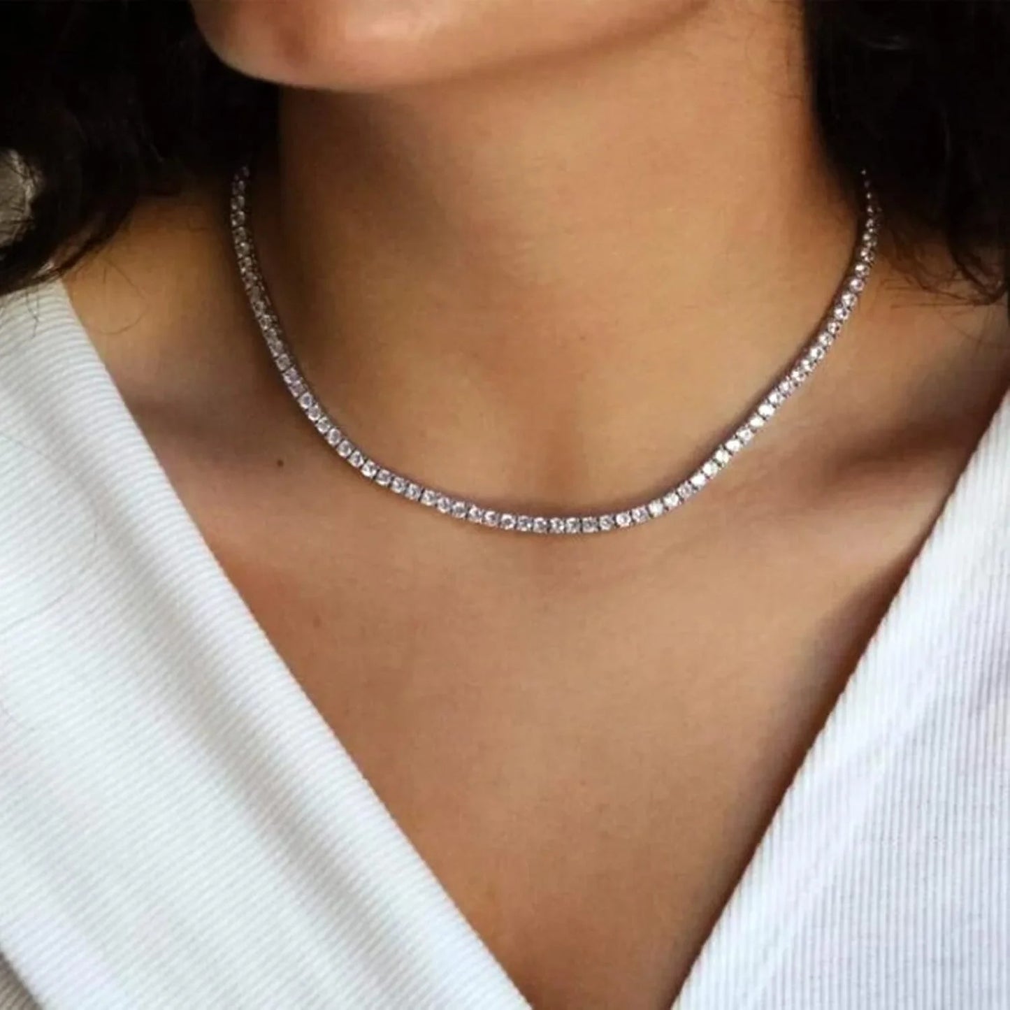 Tennis Necklace Bracelet for Women Sliver Plated Dainty Chocker Necklace Earrings Bracelet for Women Wedding Jewelry for women