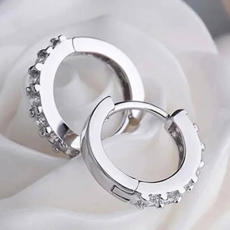 Luxury Rhinestone Hoop Earrings 925 Sterling Silver Women Jewelry