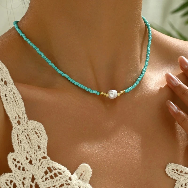 Vintage Woven Rice Beads Beaded Necklace Women's Fashion Simple Design Holiday Party Accessories Gift