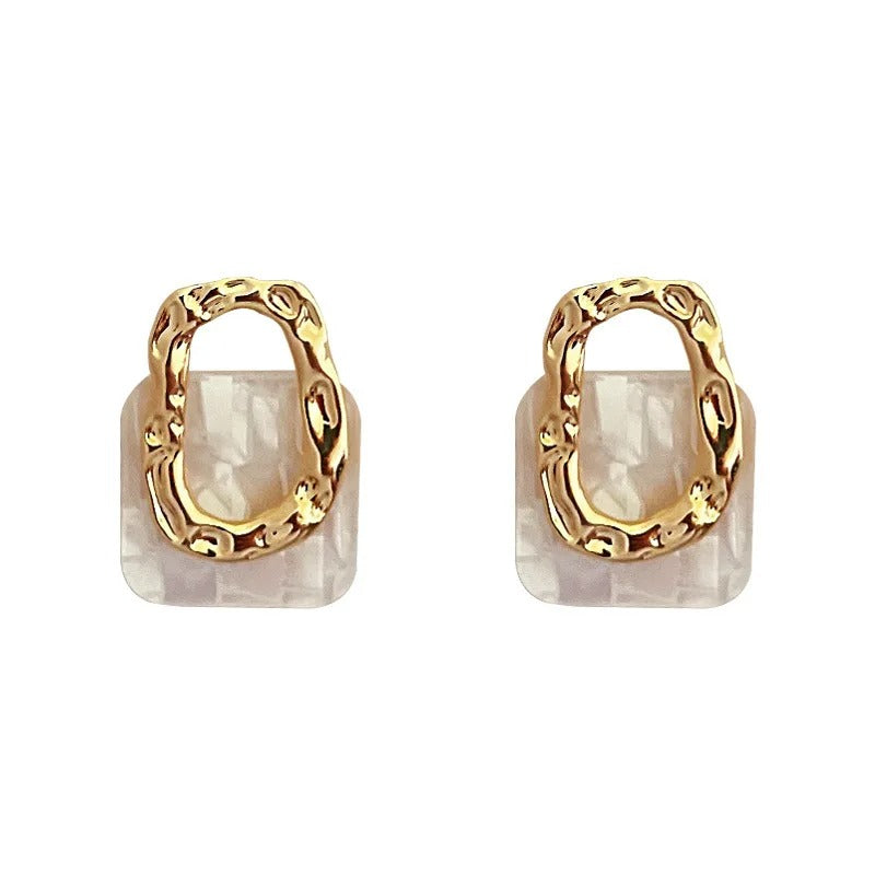 White Acrylic Square Drop Earrings Women Gold Metal Dangle Jewelry