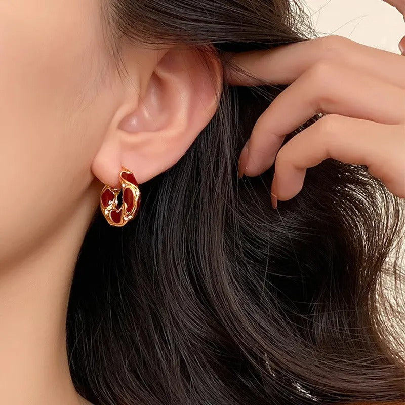 France Luxury Enamel Rhinestone Hoop Earrings Steel Women’s Jewelry