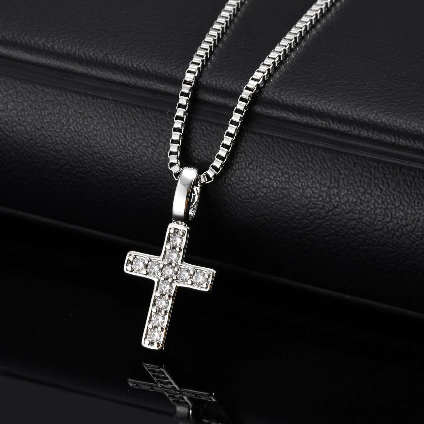 Punk Small Cross Necklace for Men Boys,Hip Hop Pendant Necklace with 50cm Stainless Steel Square Box Chain Gifts
