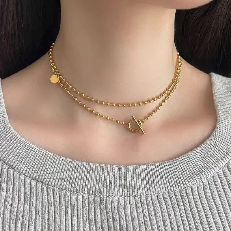 316L Stainless Steel New Design 70cm Long Chain Small Beads OT Buckle Necklace for Women Punk Hip-Hop Jewelry