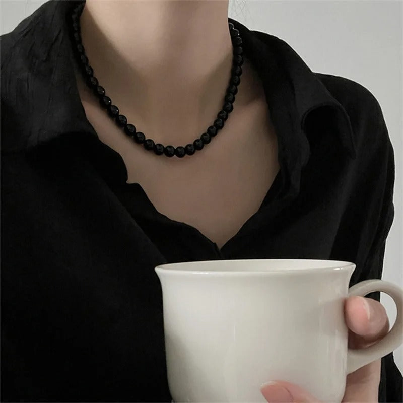 Vintage Black Pearl Choker Simple Acrylic Beaded Chain Necklace For Women Jewelry Accessories Women's Gift