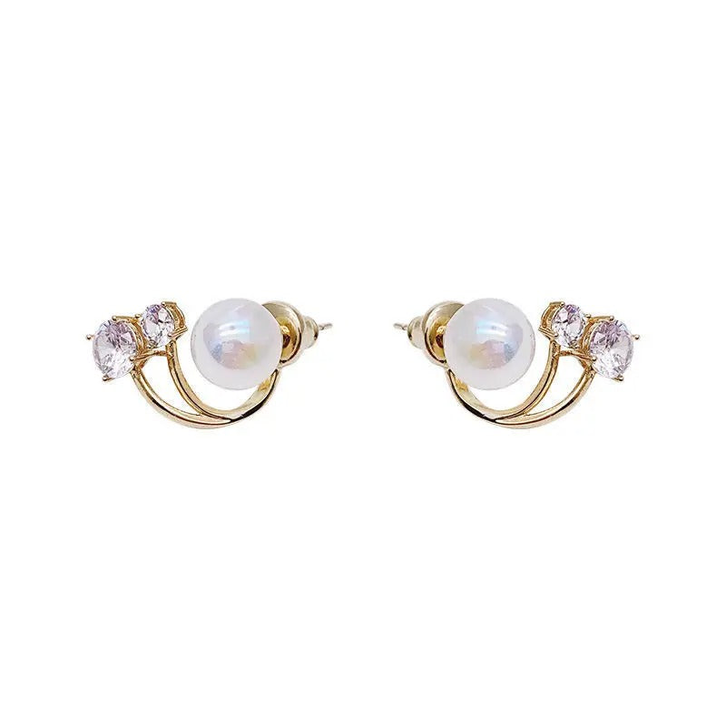 Korean Vintage Pearl Crystal Earrings For Women Statement Jewelry Unique Design U Shape Claw Women's Stud Earrings