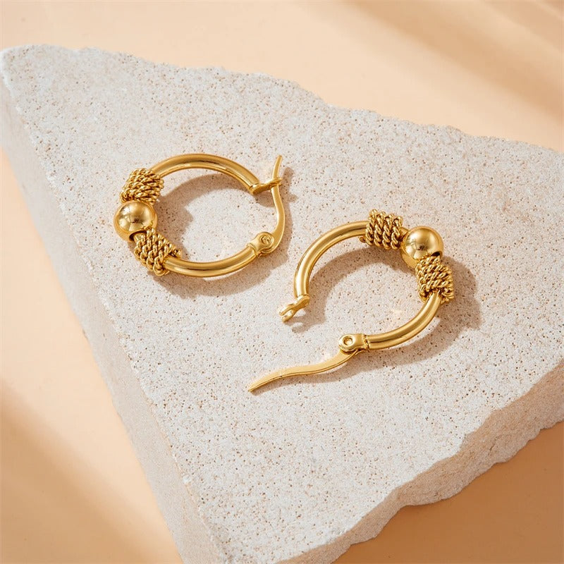 Stainless Steel Golden Hollow Woven Circular Shape Earrings For Women Fashion 2025 New Ear Jewelry Lady Gift Party