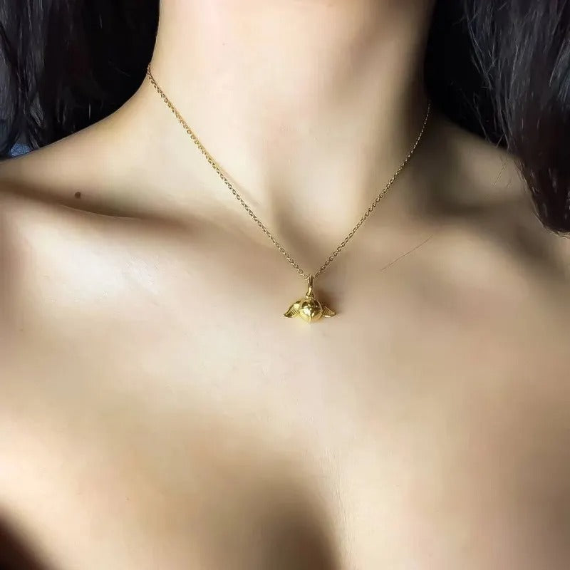 Golden Angel Wing Beads Charm Pendant Necklace Creative Snitch Jewelry Chain Necklace Magician Jewelry Gift for Her