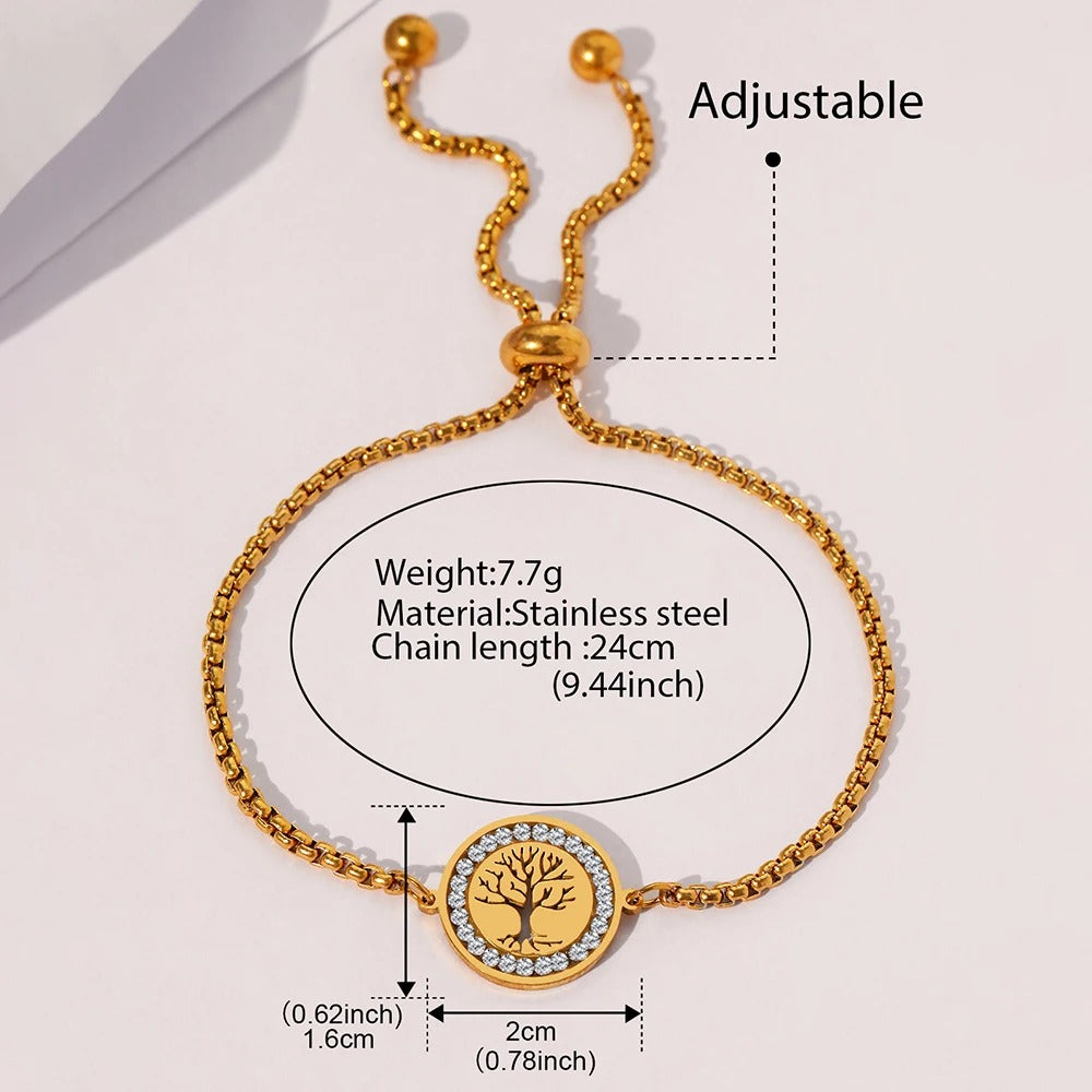 Stainless Steel Tree of Life Crystal Bracelet Trendy Women’s Jewelry