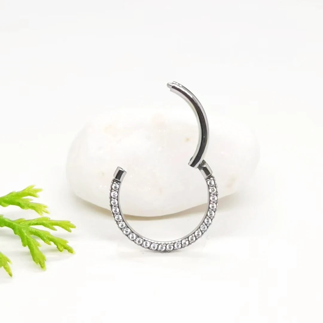 1PC ASTM F136 Titanium CZ Clicker Hoop Nose, Septum, Helix, Tragus, Cartilage Piercing Jewelry G23