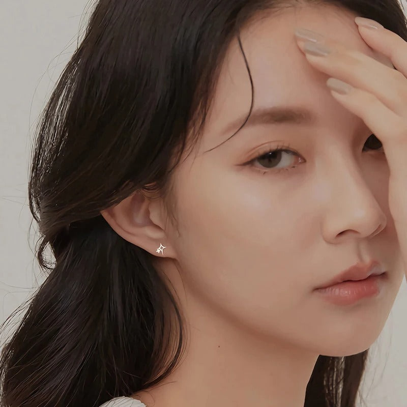 925 Sterling Silver Star Zircon Tiny Stud Earrings for Women
