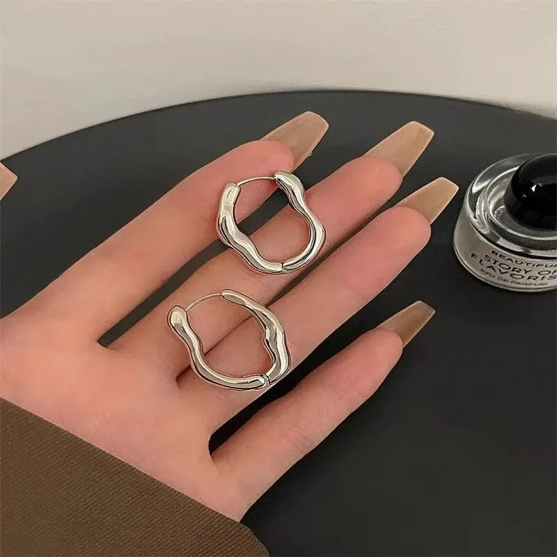Irregular Geometric Metallic Hoop Earrings – Gold & Silver Color Fashion Jewelry for Women