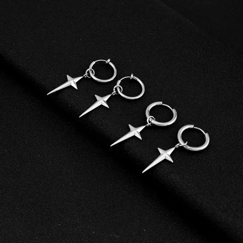 3D Cross Star Dangle Hoop Earrings Titanium Steel Punk Men