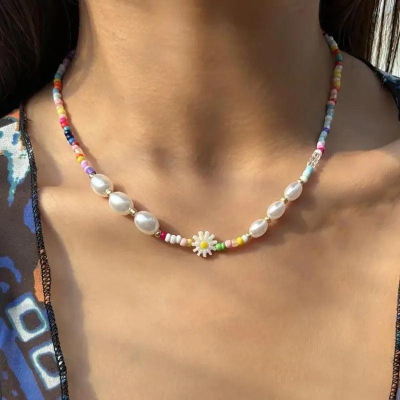 Colorful Beads Chain Fashion Necklaces White Heart Pendant Jewelry For Women Valentine's Accessories
