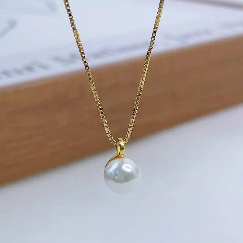 Elegant Round Pearl Pendant Necklace Women Silver & Gold Jewelry
