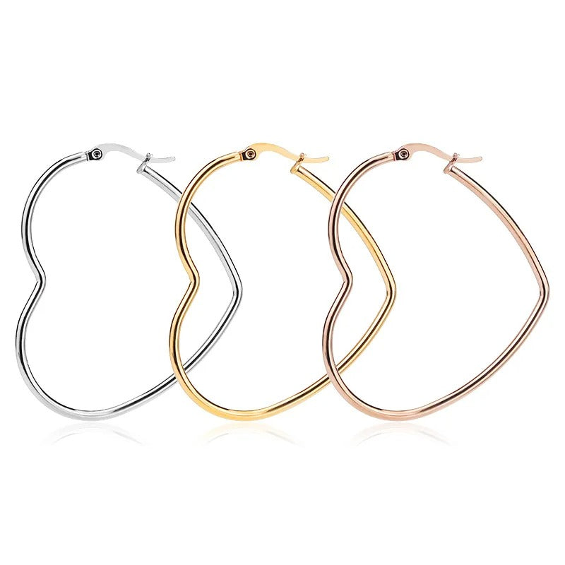 Big Heart Hoop Earrings Gold Stainless Steel Women’s Jewelry