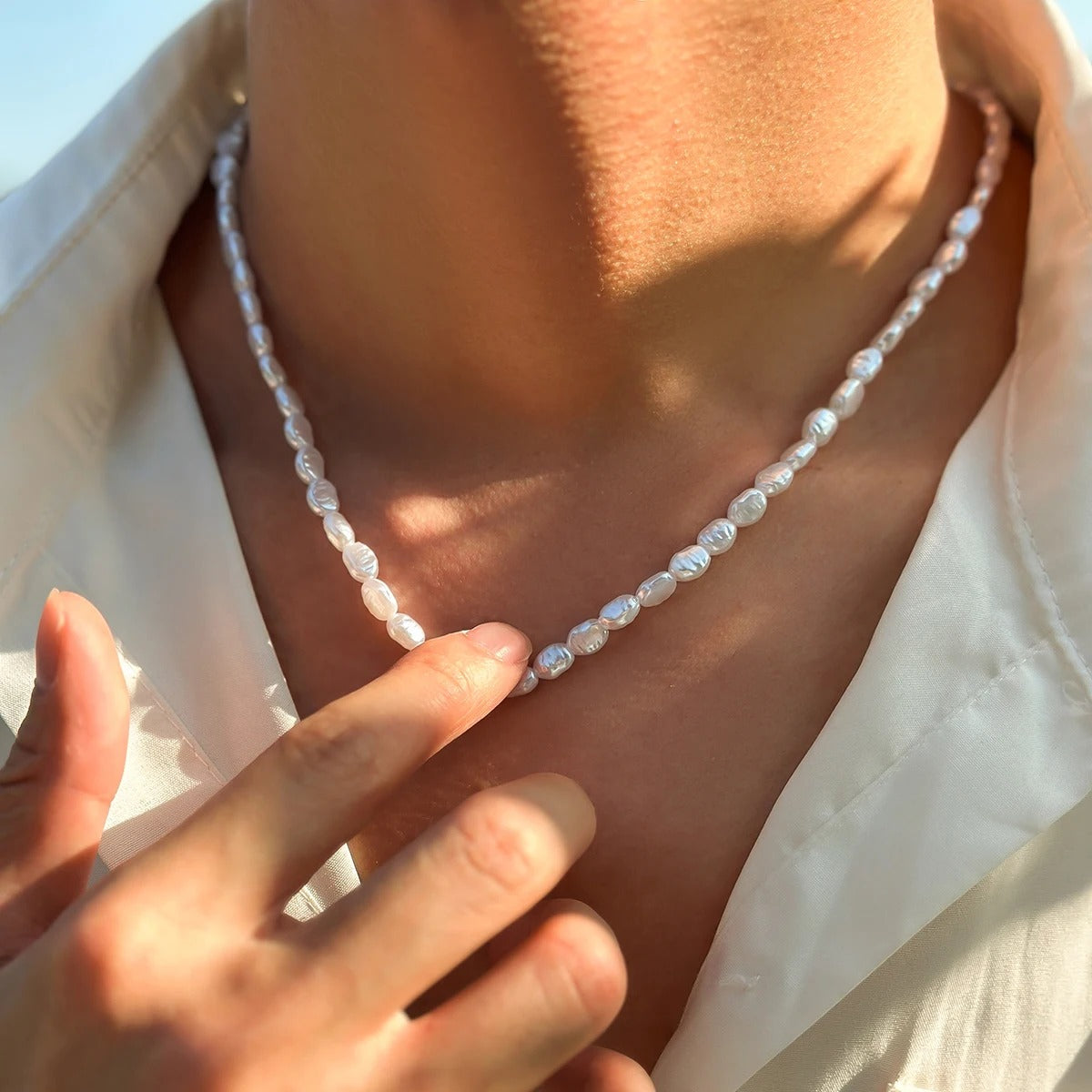 Salircon Simple Baroque Imitation Pearl Chain Choker Necklace Elegant Temperament Beaded Necklace Women's Wedding Party Jewelry