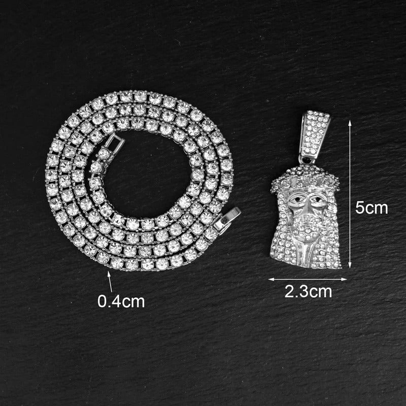Jesus Christ Piece Head Face Pendant For Men Women Iced Out Shining Crystal Charm Necklace With Tennis Chain Hip Hop Jewelry