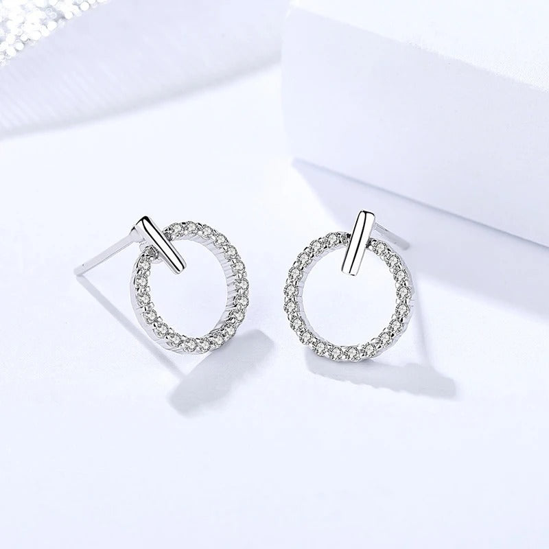 New Fashion Rock Round Rhinestone Stud Earrings 925 Sterling Silver Simple Elegant Circle Punk Drop Ear Stud Women Jewelry Gift