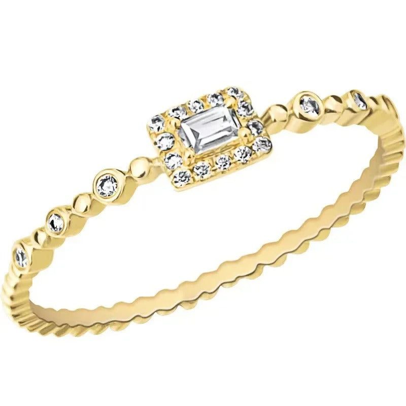 Dainty Shiny Rectangle Rings for Women Exquisite Gold Color Female Finger Accessories Trendy Engagement Wedding Jewelry