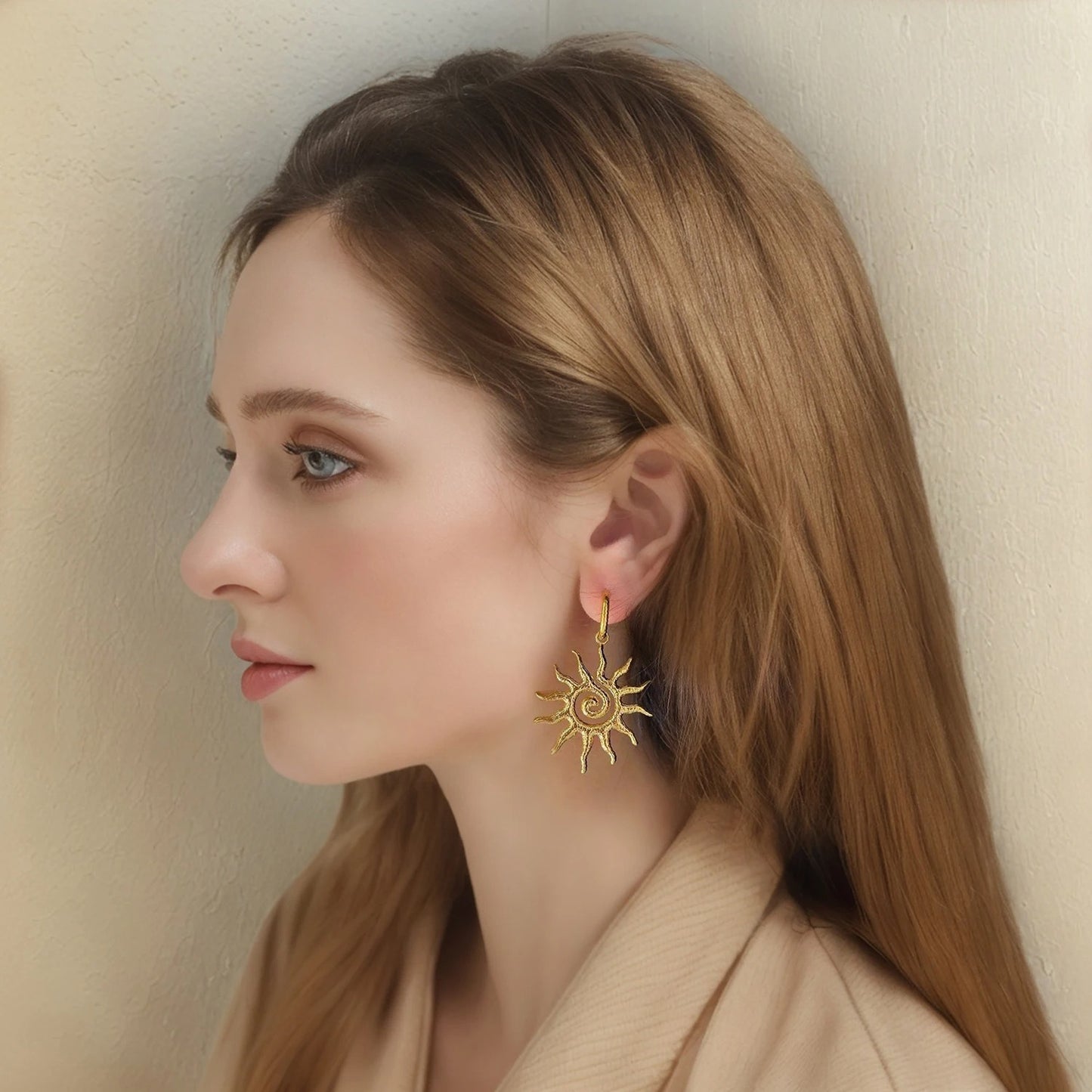 Golden Sun Geometric Drop Earrings Women Vintage Trend Fashion Jewelry