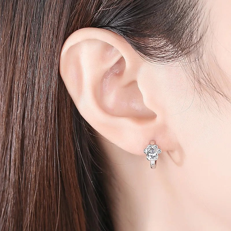 Colorful Copper Zirconia Cat Dog Paw Hoop Earrings Women Jewelry