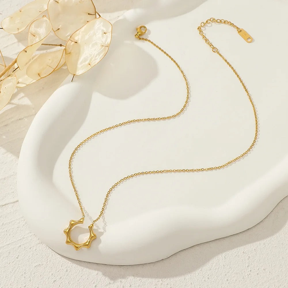 Gold Sun Flower Pendant Necklace Women Stainless Steel Choker