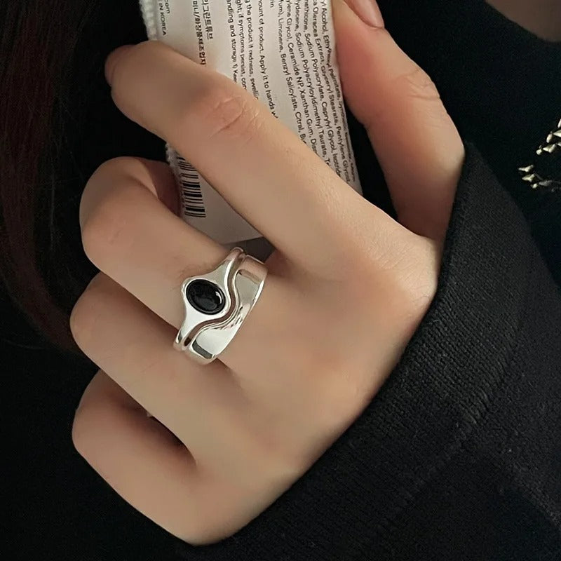Silver Geometric Multilayer Round Bead Ring Female Fashion Punk Temperament Prevent Allergy Charm Jewelry