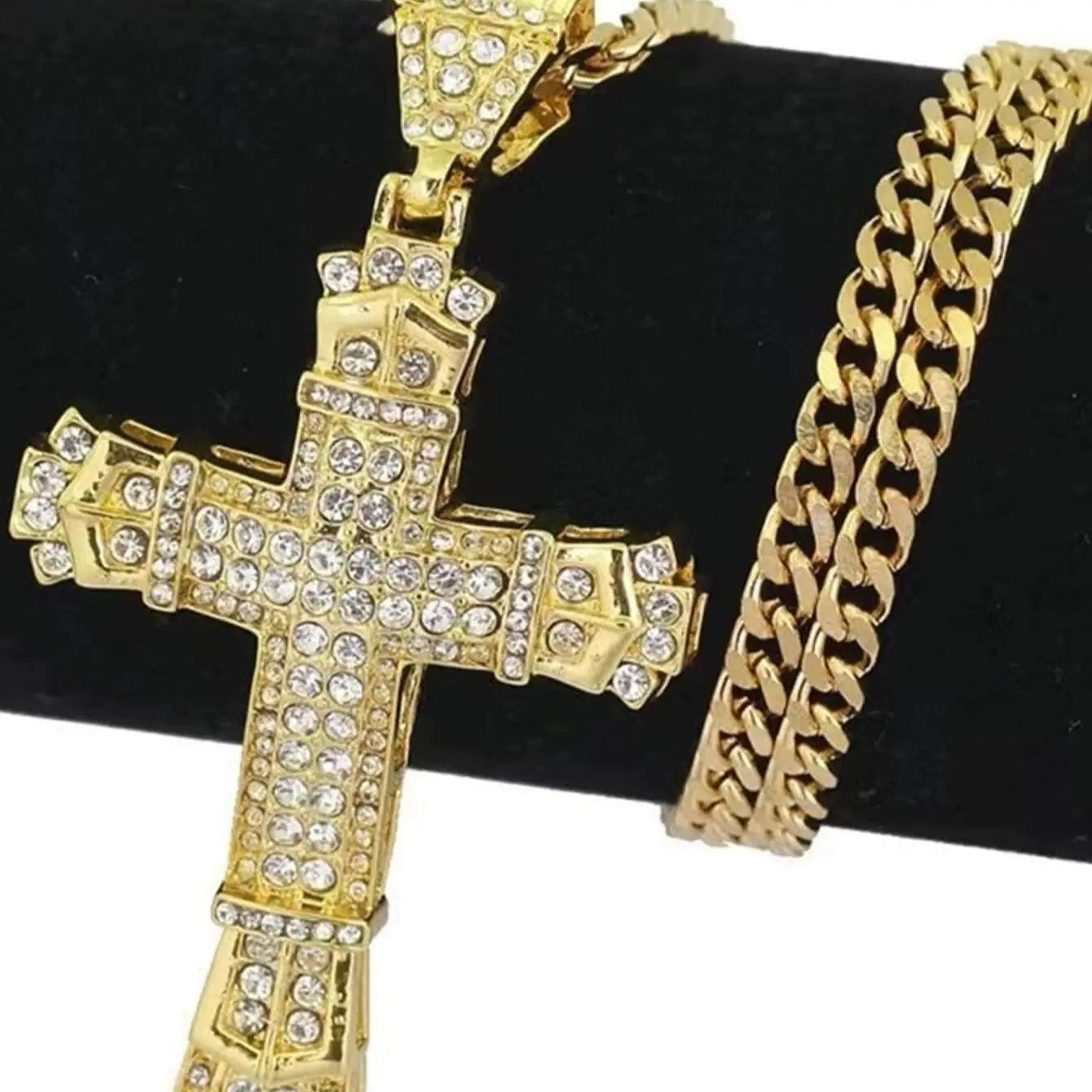 1 Simple Style MEN'S Rhinestone Christian Cross Rhinestone Pendant Necklace Personality Fashion Street Domineering Chain Jewelry