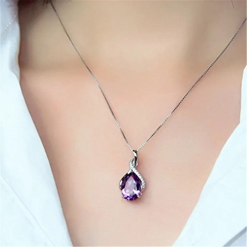 925 Sterling Silver Female Stone Pendant Chain Natural Amethyst & Aquamarine Necklace for Women Fashion Fine Jewelry Chain