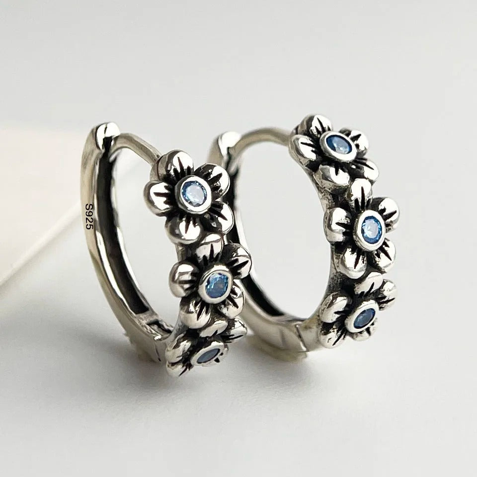 Sterling Silver Vintage Flower Earrings Women Trendy Jewelry
