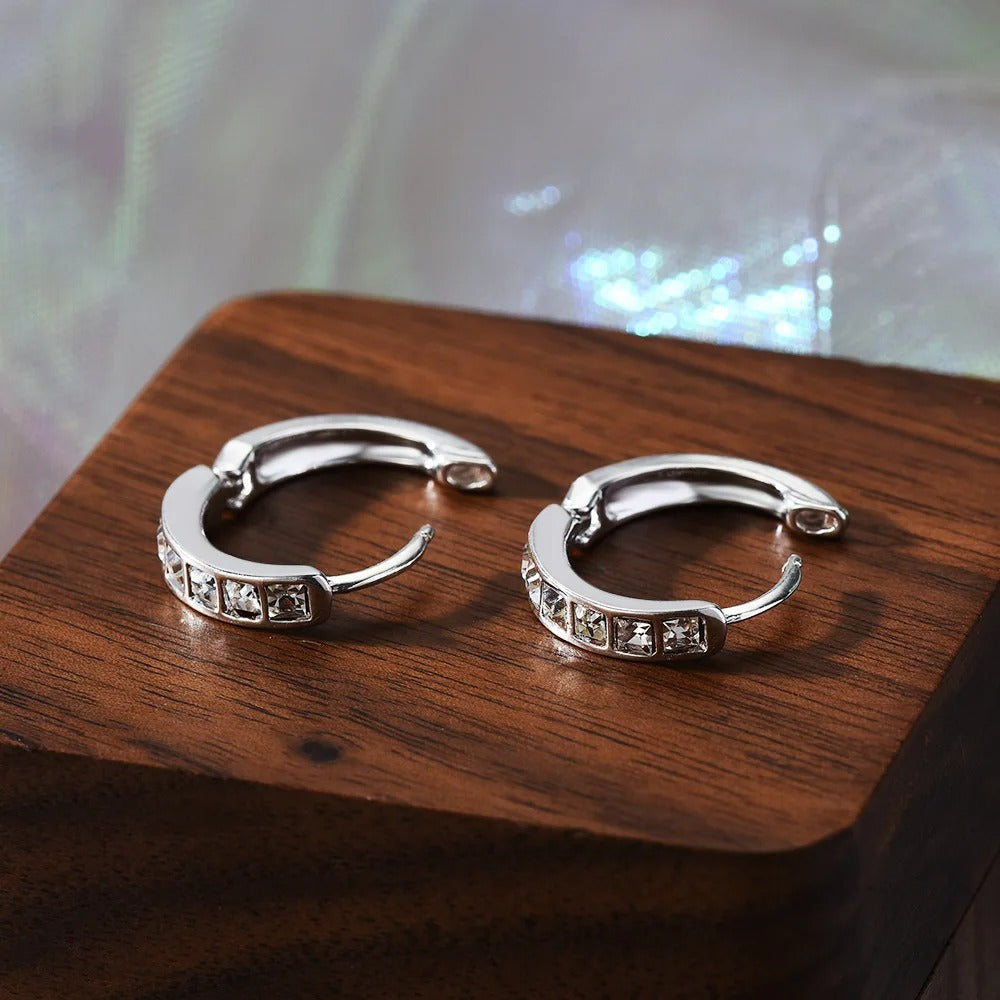 925 Sterling Silver Zircon Circle Earrings Women Elegant Jewelry