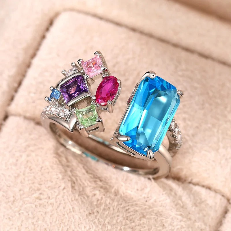 Geometric Colorful CZ Women Rings 2025 Bright Bridal Rings for Wedding Party One Size Opening Resizable Fashion Jewelry