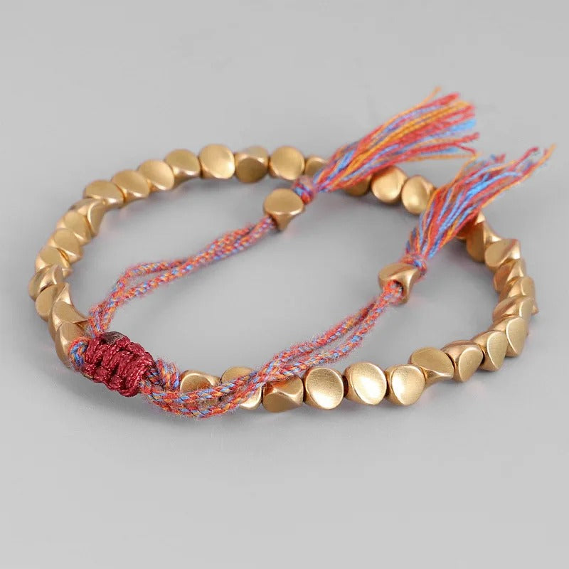 Handmade Tibetan Lucky Rope Bracelet with Copper Beads