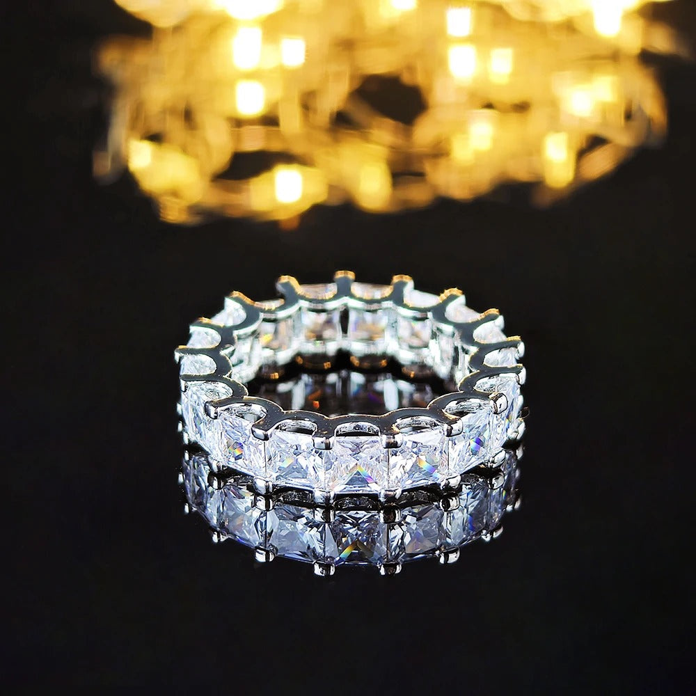 Luxury Pink Silver Color Aesthetic Wedding Band Eternity Ring for Women Gift Finger Lots Jewelry R4816