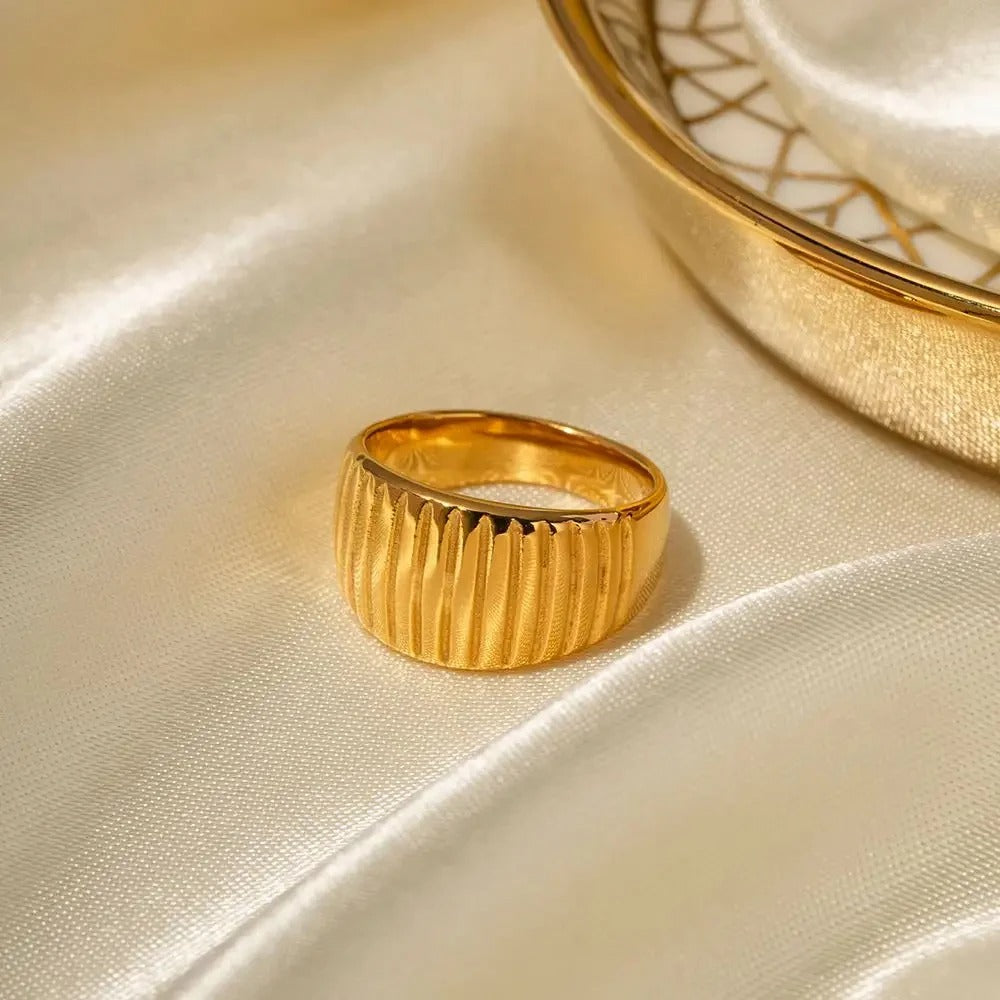 Stainless Steel Wide Edge Ring – Vertical Texture Punk Fashion Jewelry for Women, Factory Direct