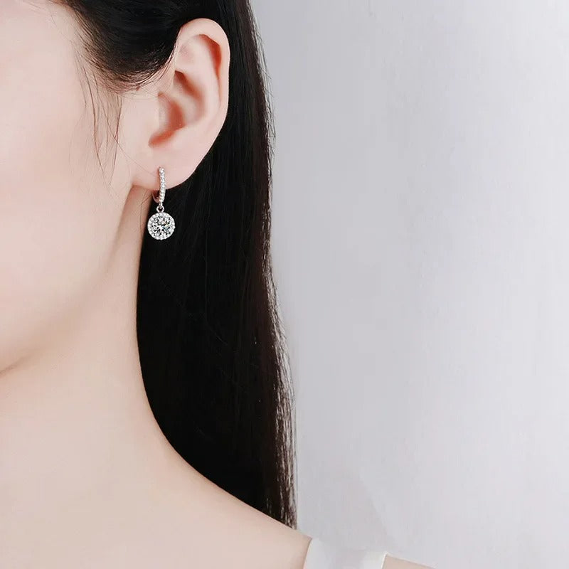 Silver 1 Carat Moissanite Round Earrings Engagement Wedding Daily Work Party Travel Luxurious Gift For Women