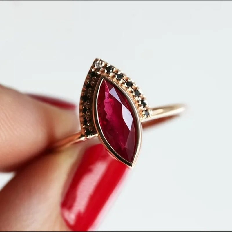 Red Zircon Rose Gold Ring Classic Bridal & Wedding Jewelry for Women