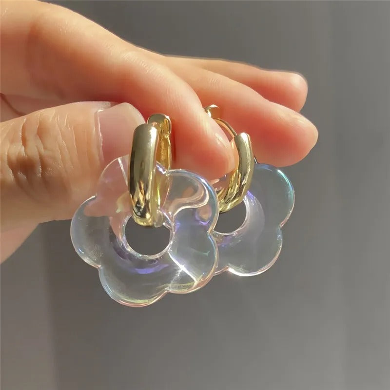 2025 Pink Acrylic Flower Resin Drop Earrings Simple Round Hollow Copper Girls Jewelry Cute Party Personality Gifts