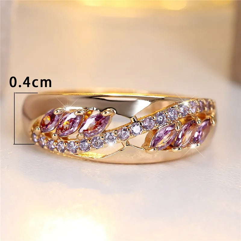 Purple Zircon Stone Engagement Ring for Women, Rose Gold Color Wedding Jewelry for Women