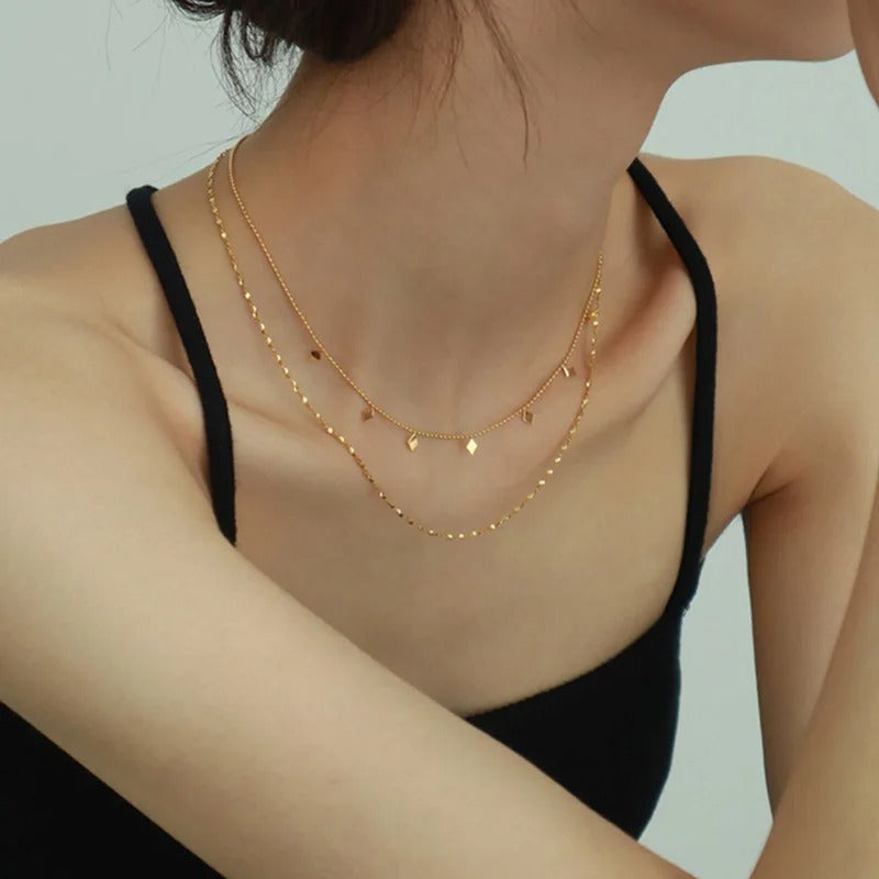 Stainless Steel New Fashion High-end Jewelry Rhombus Zircon Charm Chain Necklace Necklace Pendant for Women