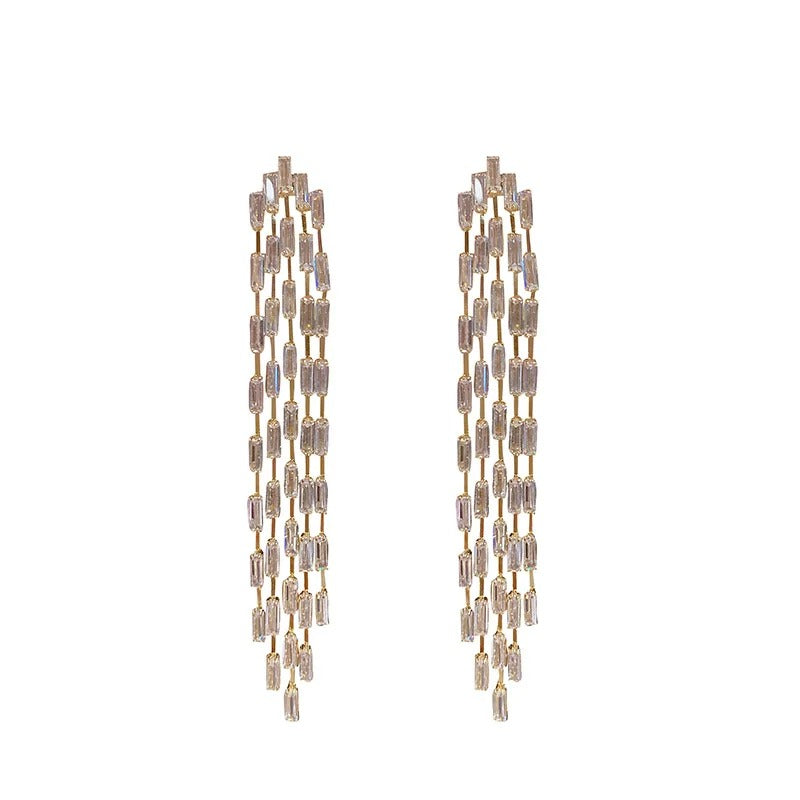 Real Gold Plated Long Tassel Earrings Women Party Jewelry Accessories