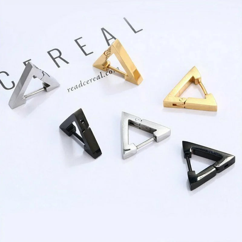 Geometric Triangles Stainless Steel Earrings Unisex Punk Hoop Earrings for Women Men Piercing Push-Back Ear Plug Jewelry