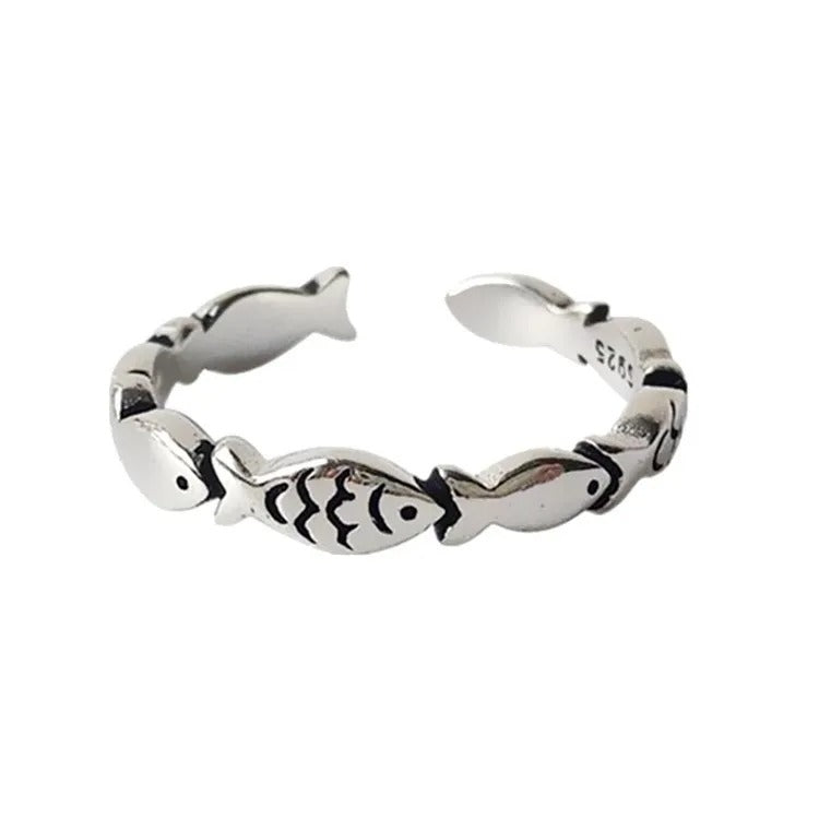 Sterling Silver Fish Adjustable Ring for Women Wedding Jewelry