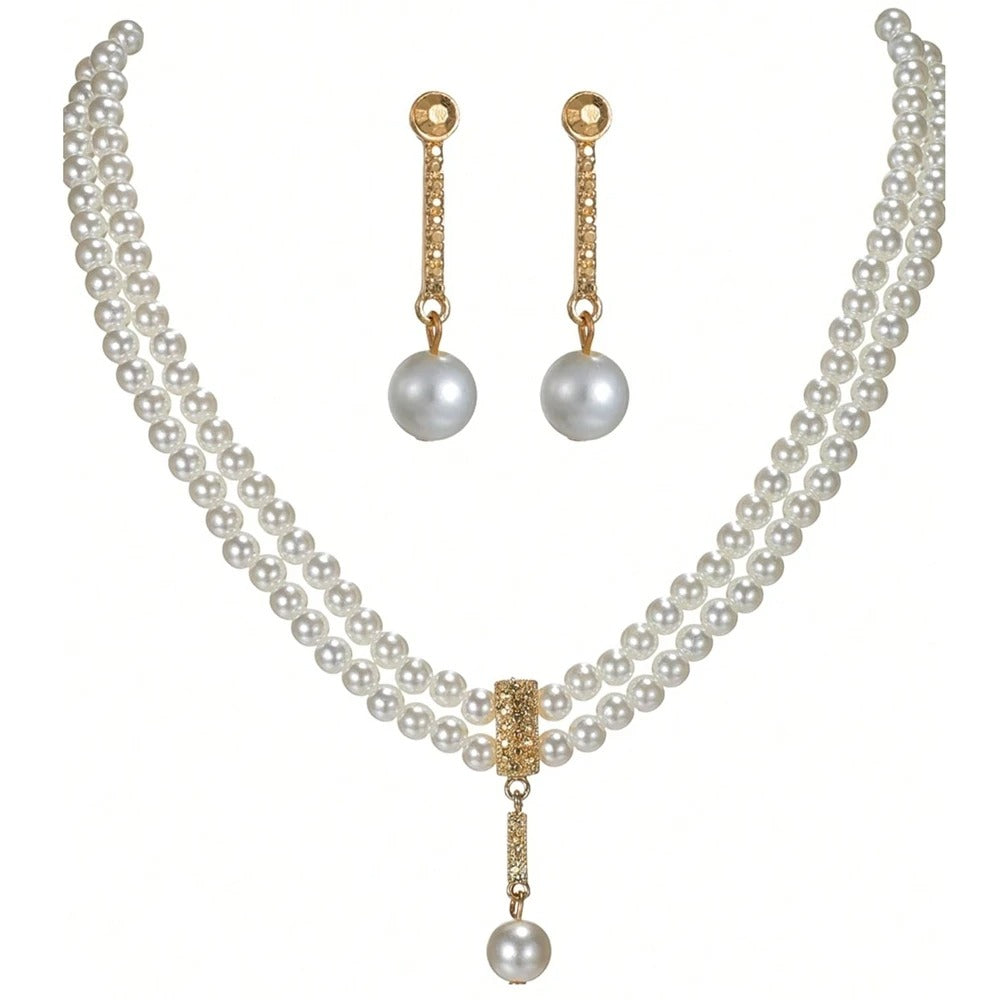 New Fashionable Bridal Jewelry Set Elegant Handmade Imitation Pearl Beaded Necklace And Earrings For Women Wedding Accessories