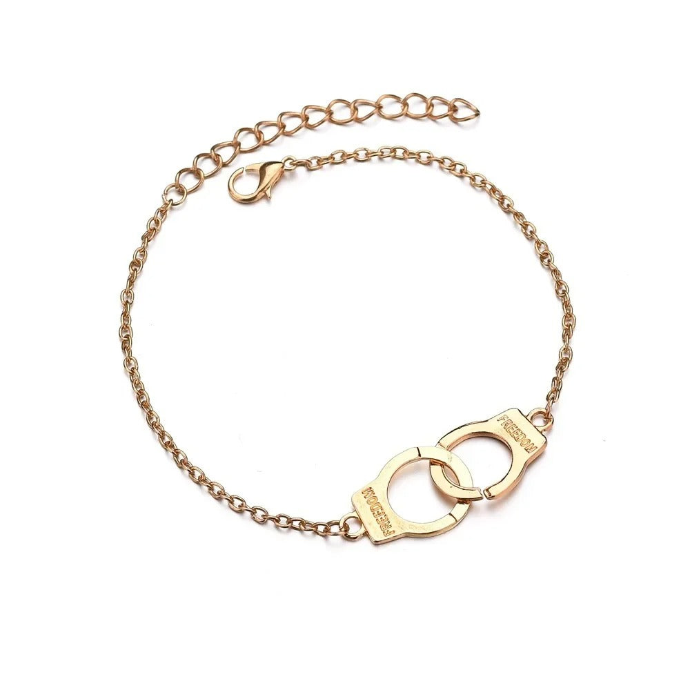 New Fashion Gold Color Handcuffs Beach Anklets For Women Trendy Foot Jewelry Freedom Letters Leg Bracelet Gift For Girl