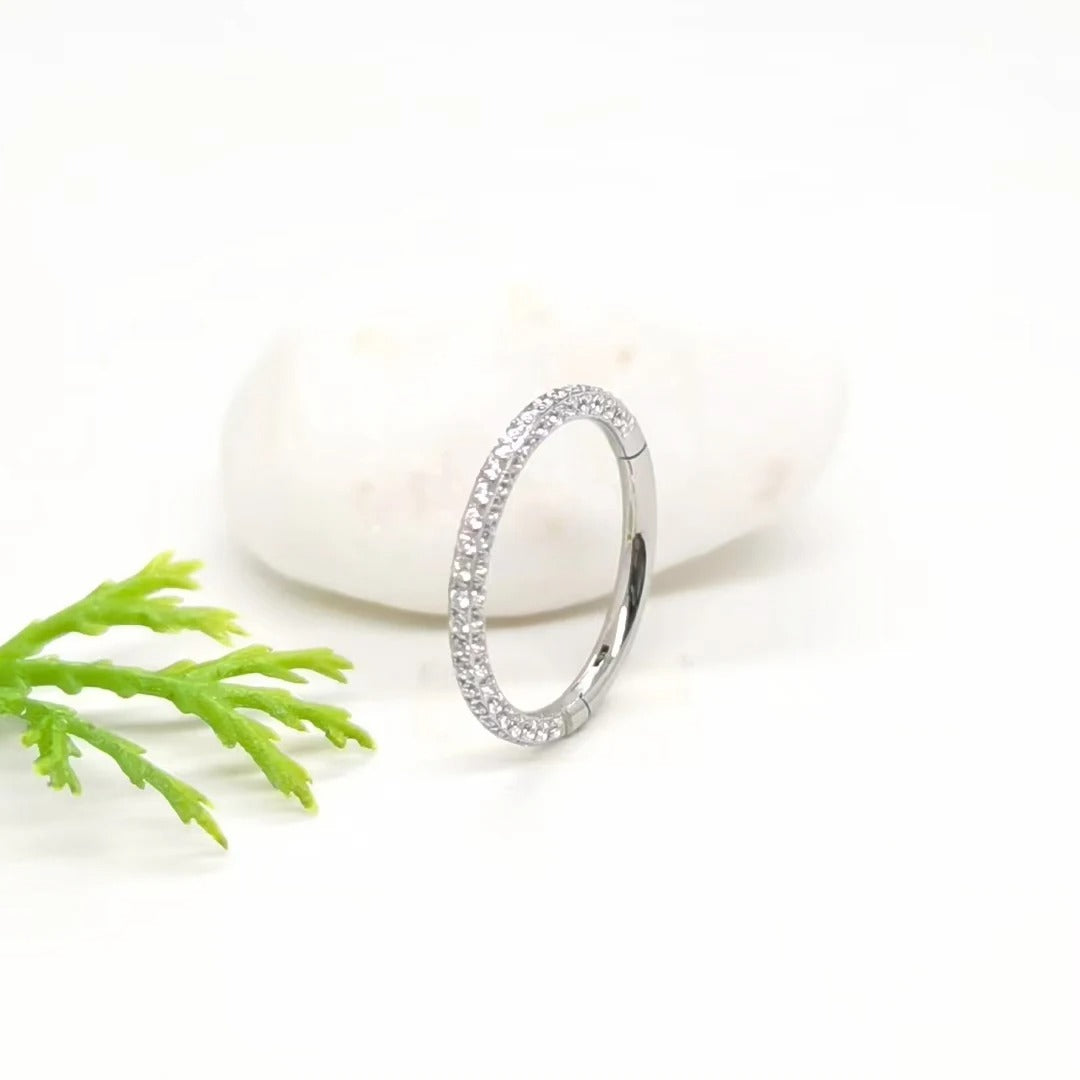 1PC ASTM F136 Titanium CZ Clicker Hoop Nose, Septum, Helix, Tragus, Cartilage Piercing Jewelry G23
