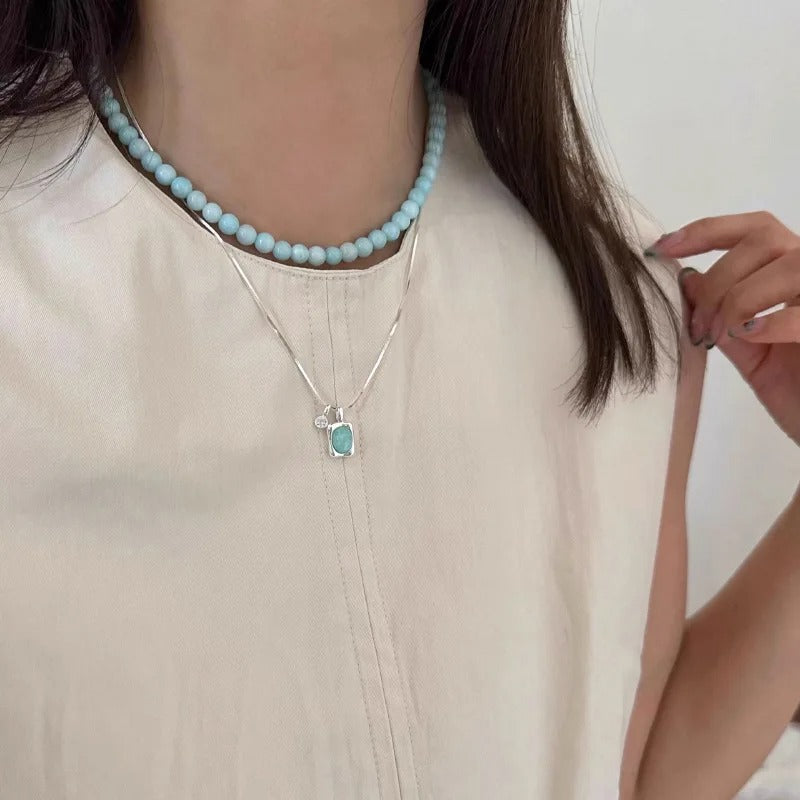 Women’s Block Stone Necklace Special Design Jewelry Gift