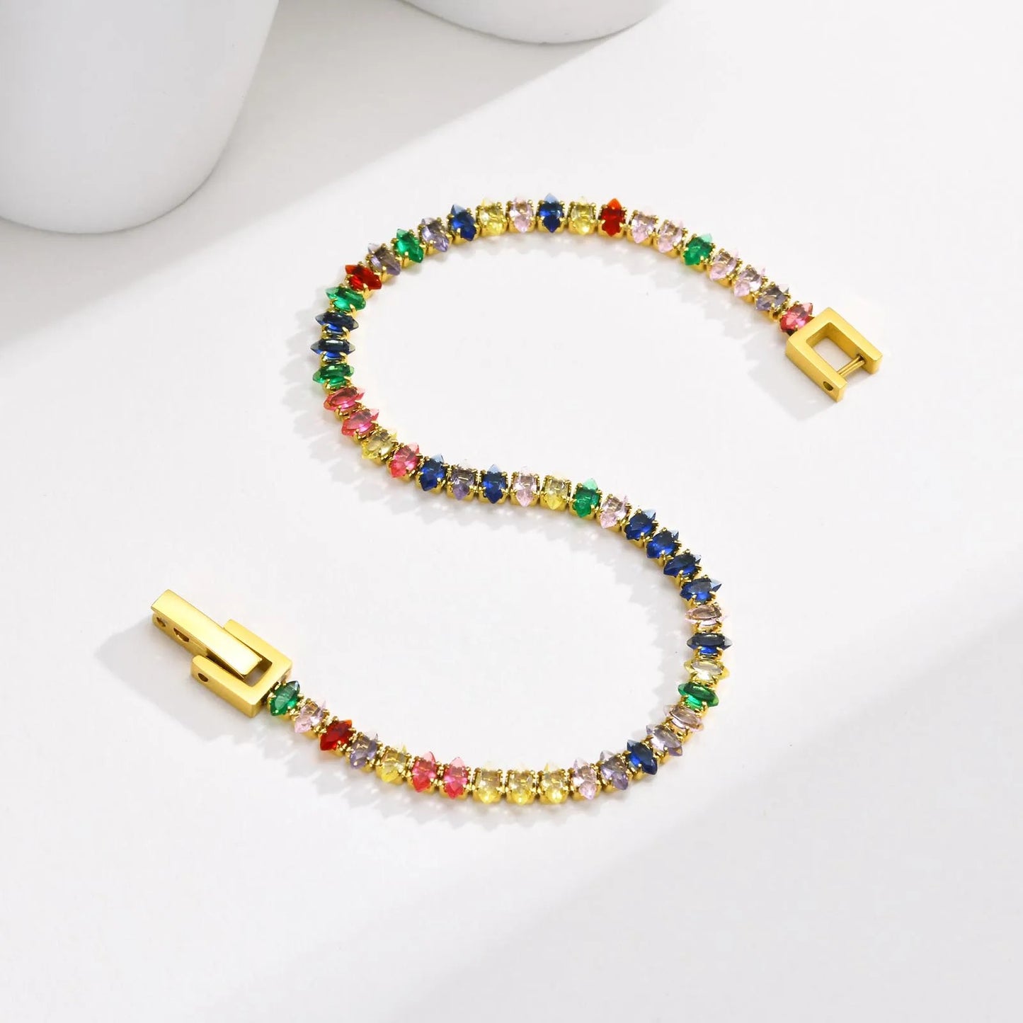Colorful Tennis Bracelet Women, Cubic Zirconia Chain, stainless Steel CZ Link, Girlfriend Mom Gift