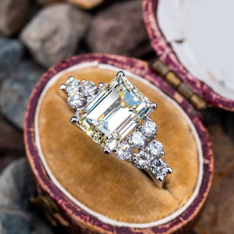 925 Silver White Square Cubic Zirconia Wedding Band Ring for Women Luxury Trendy Engagement Eternity Jewelry Female Accessory