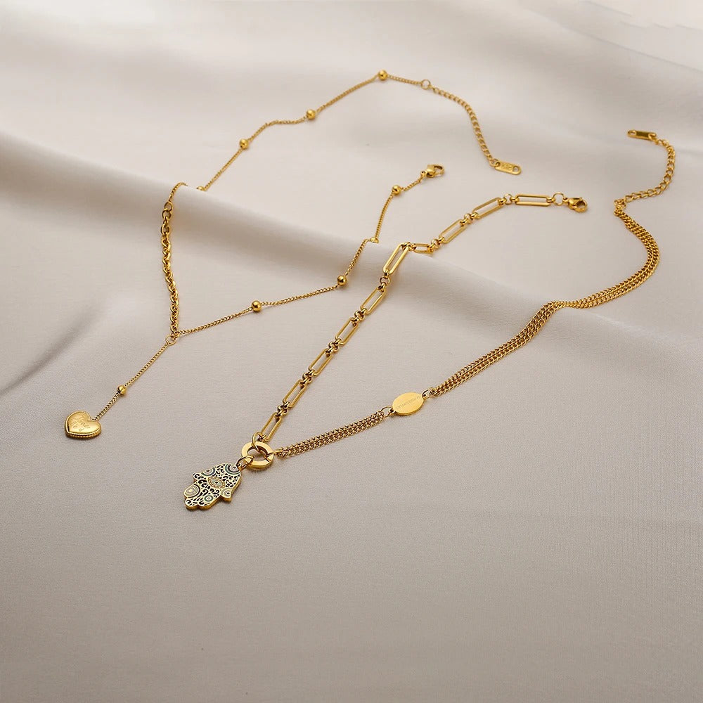 2025 New Arrival Gold Color 316L Stainless Steel Wedding Jewelry Fashion Heart Palm Necklace For Elegant Women Gift